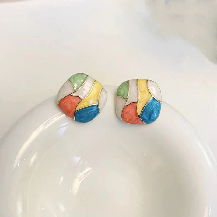 Watercolor Enameled Foiled - Earring