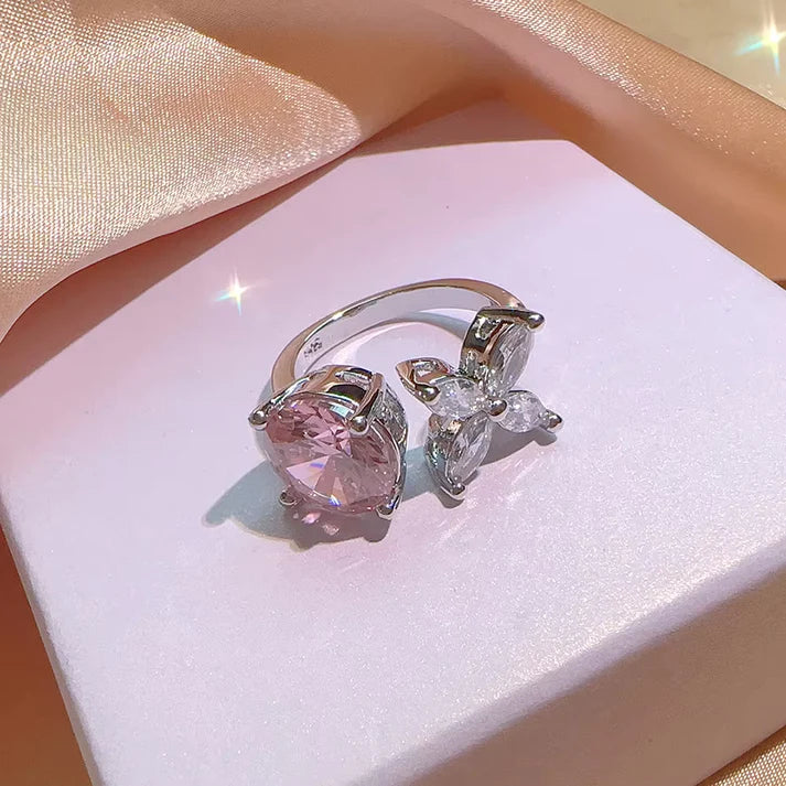 Pink Flower Diamond Silver - Ring