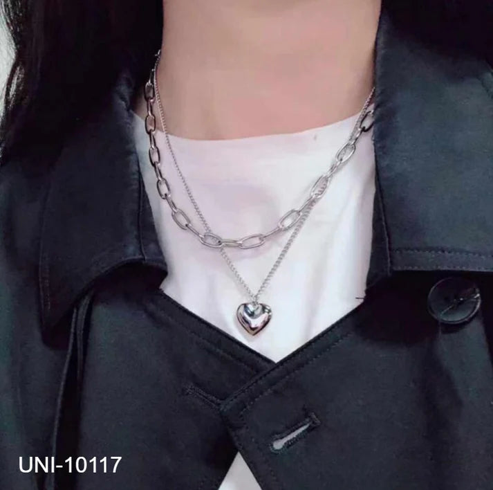 Double Layer Heart Necklace - Silver