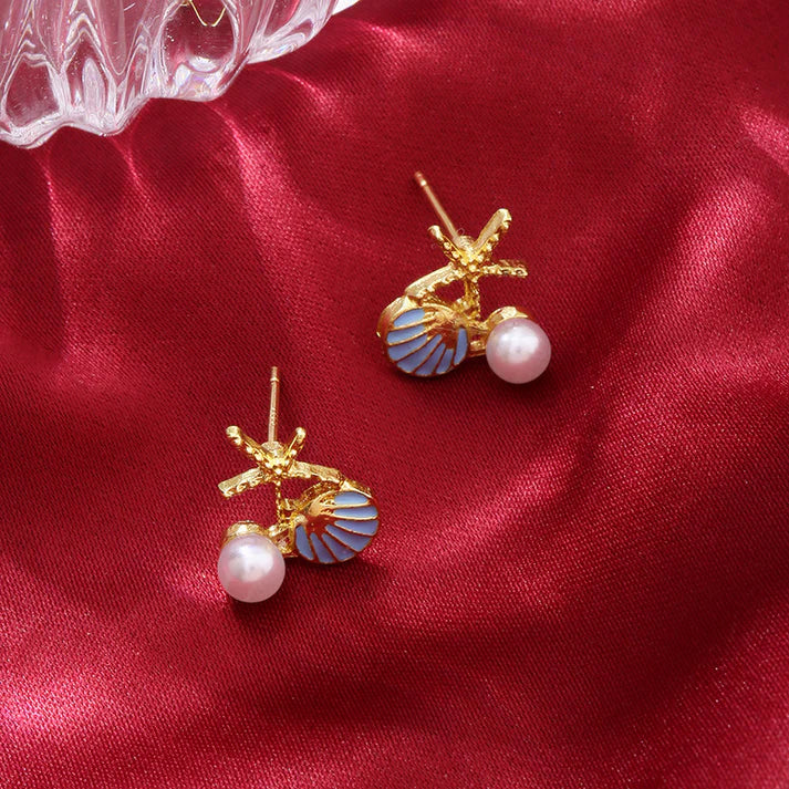 Pearl Blue Sea Shell - Earring