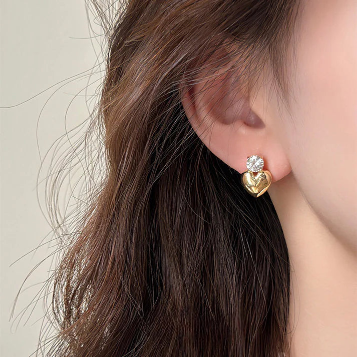 Gold Heart Diamond - Earring