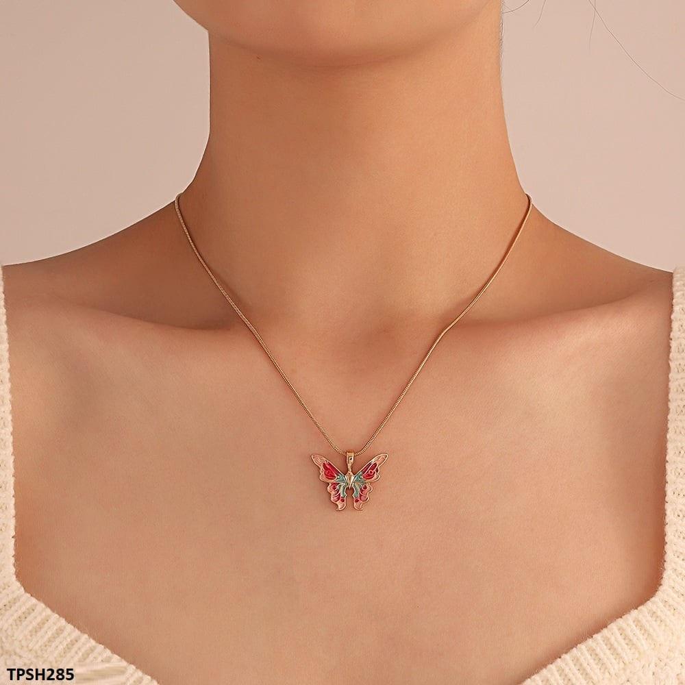 Layer Painted Butterfly Pendant - Pink