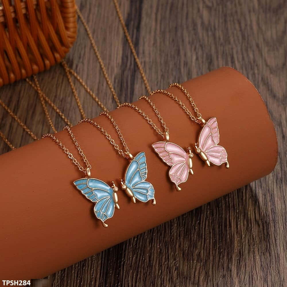 Layer Painted Butterfly Pendant - Pink