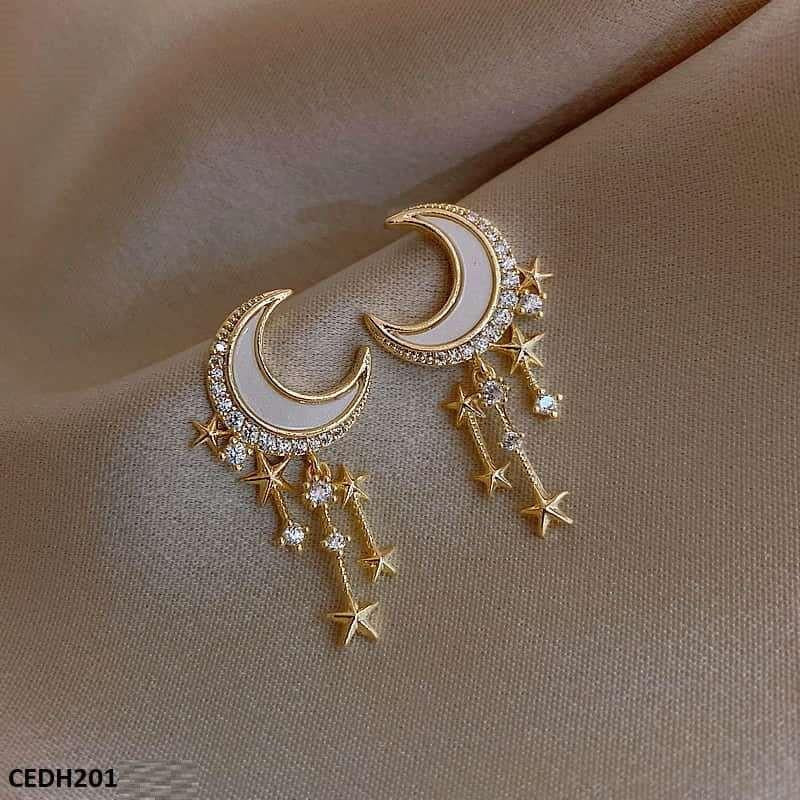 Moon Stars Drop Earrings Pair
