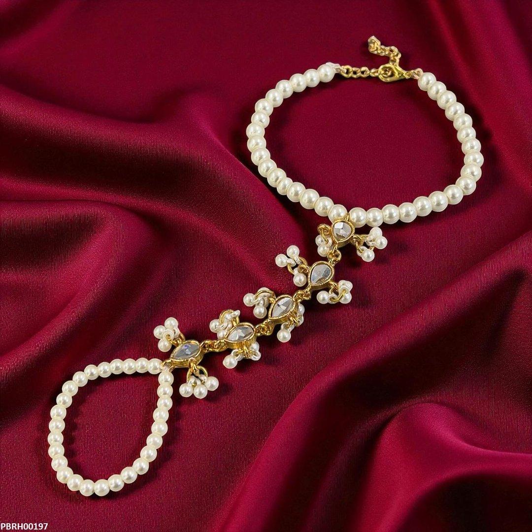 Pearl Flower Kundan Bracelet Adjustable