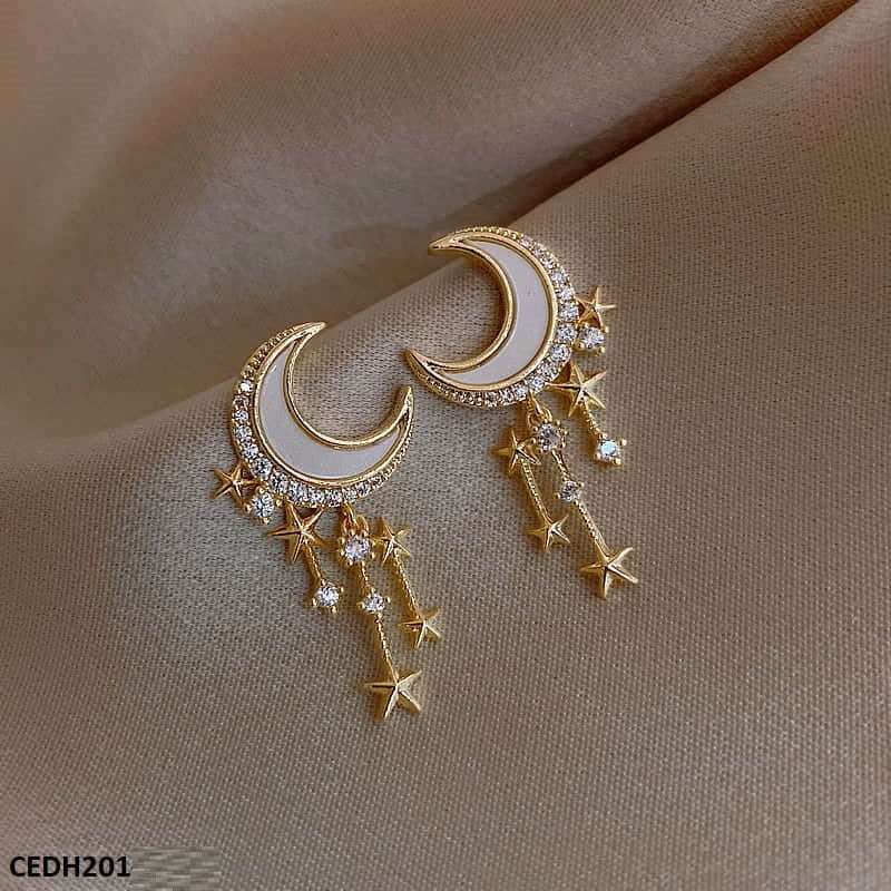 Moon Stars Drop Earrings Pair