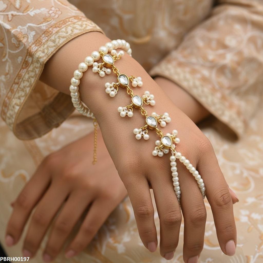 Pearl Flower Kundan Bracelet Adjustable