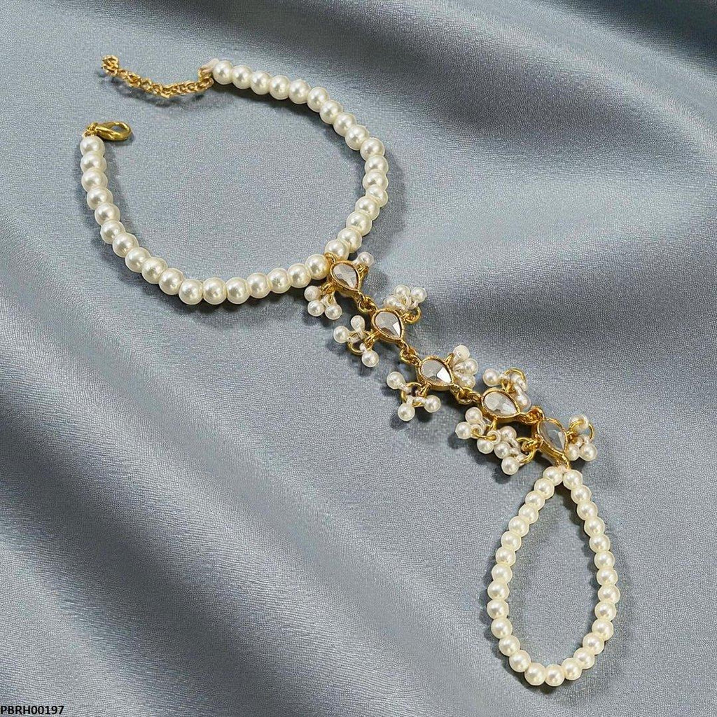 Pearl Flower Kundan Bracelet Adjustable