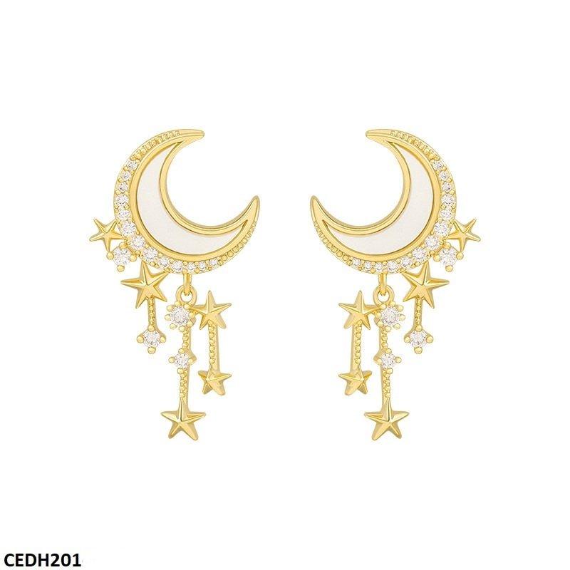 Moon Stars Drop Earrings Pair